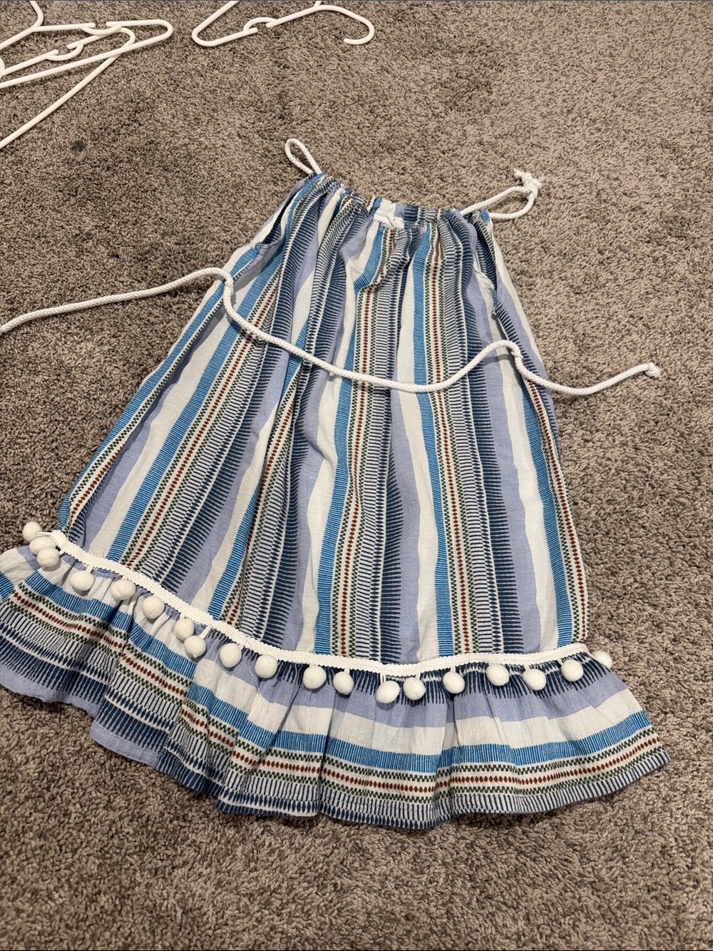 Blue Striped Pom-Pom Halter Dress